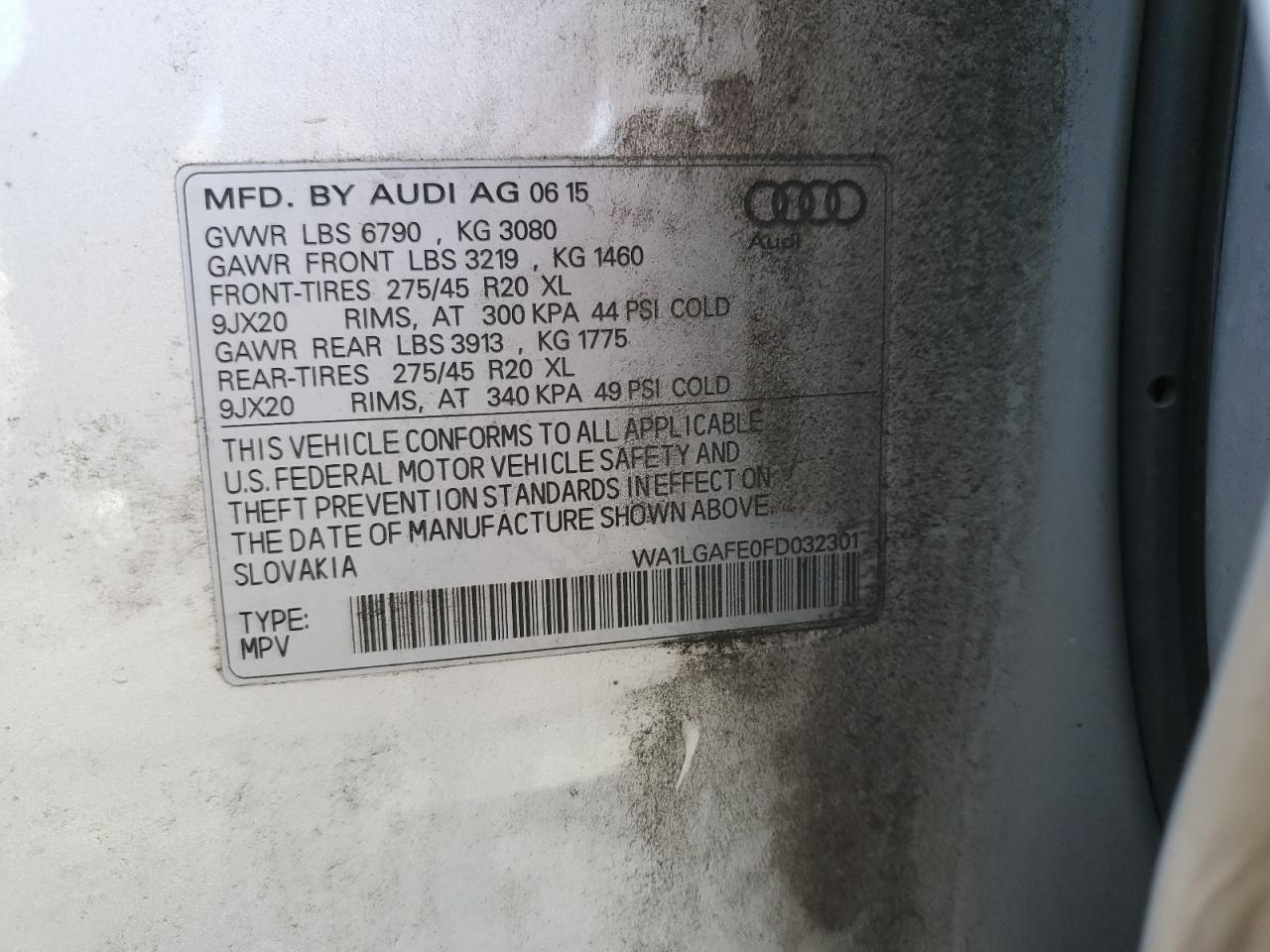 2015 Audi Q7 Premium Plus VIN: WA1LGAFE0FD032301 Lot: 86316565