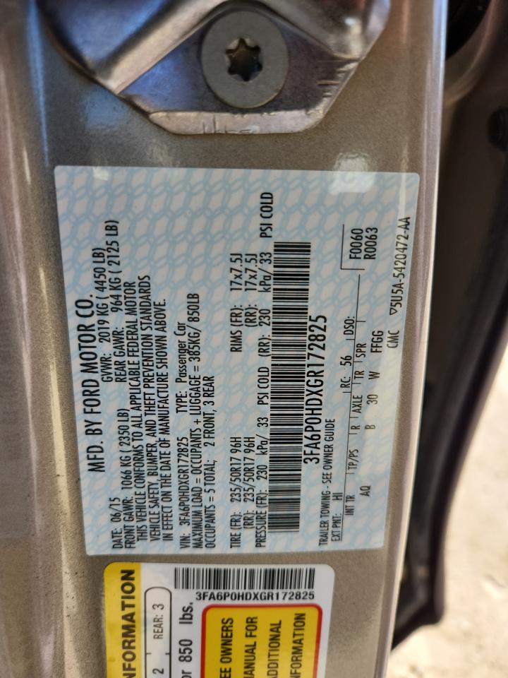 2016 Ford Fusion Se VIN: 3FA6P0HDXGR172825 Lot: 84287545