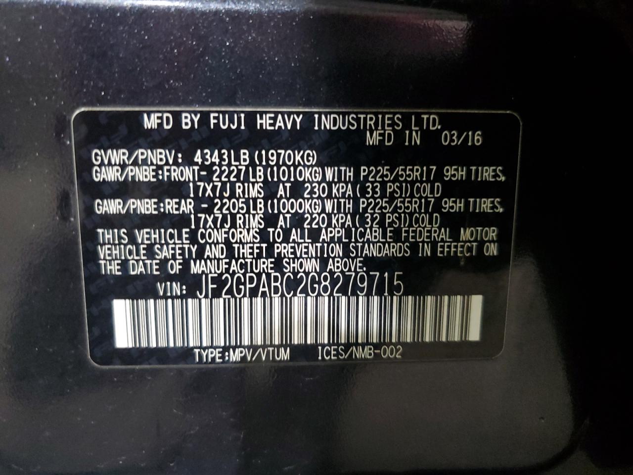 2016 Subaru Crosstrek Premium VIN: JF2GPABC2G8279715 Lot: 86117525