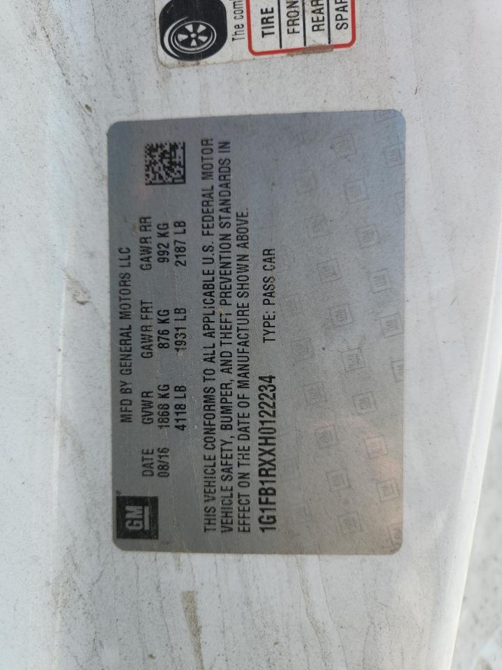 2017 Chevrolet Camaro Lt VIN: 1G1FB1RXXH0122234 Lot: 82309355