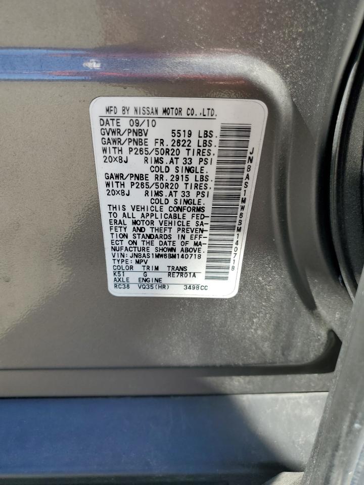 2011 Infiniti Fx35 VIN: JN8AS1MW6BM140718 Lot: 85102865