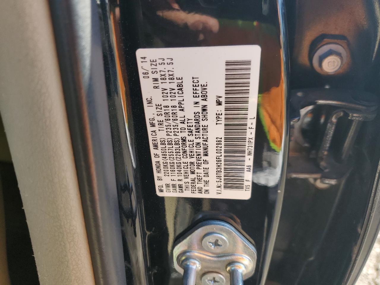 2015 Acura Rdx VIN: 5J8TB3H36FL002982 Lot: 85756605