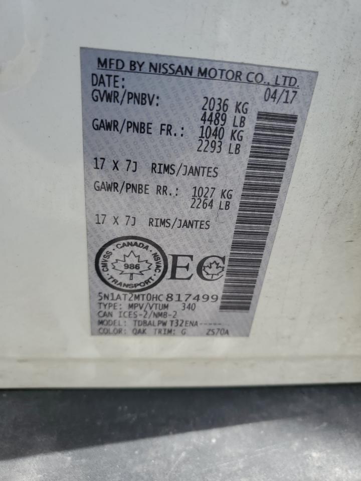 2017 Nissan Rogue S VIN: 5N1AT2MT0HC817499 Lot: 81905505