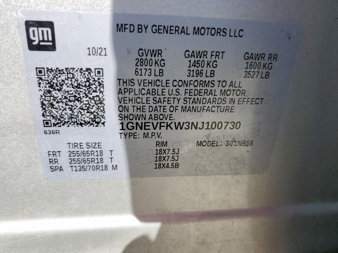 2022 Chevrolet Traverse Ls VIN: 1GNEVFKW3NJ100730 Lot: 81969355