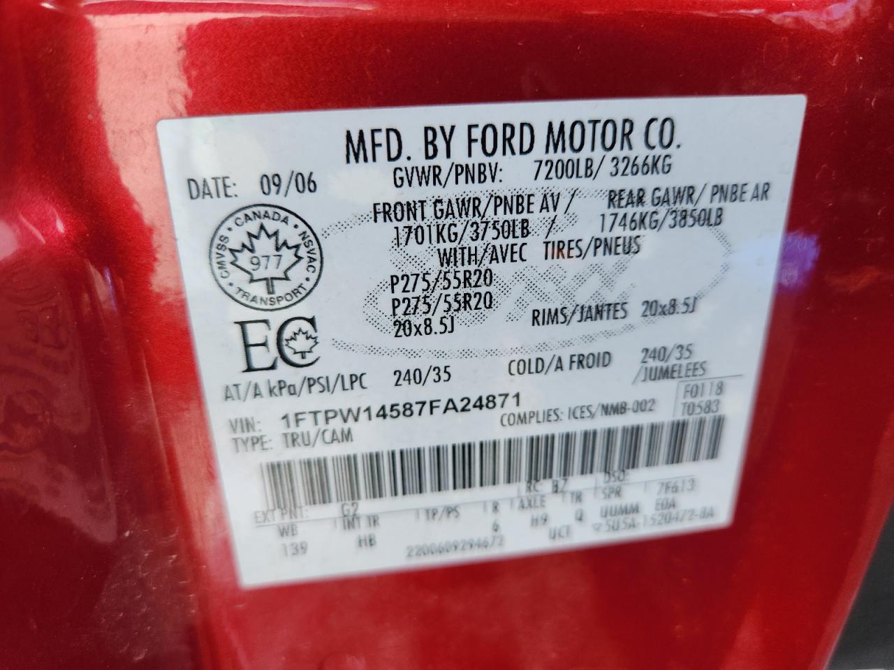 2007 Ford F150 Supercrew VIN: 1FTPW14587FA24871 Lot: 84658175