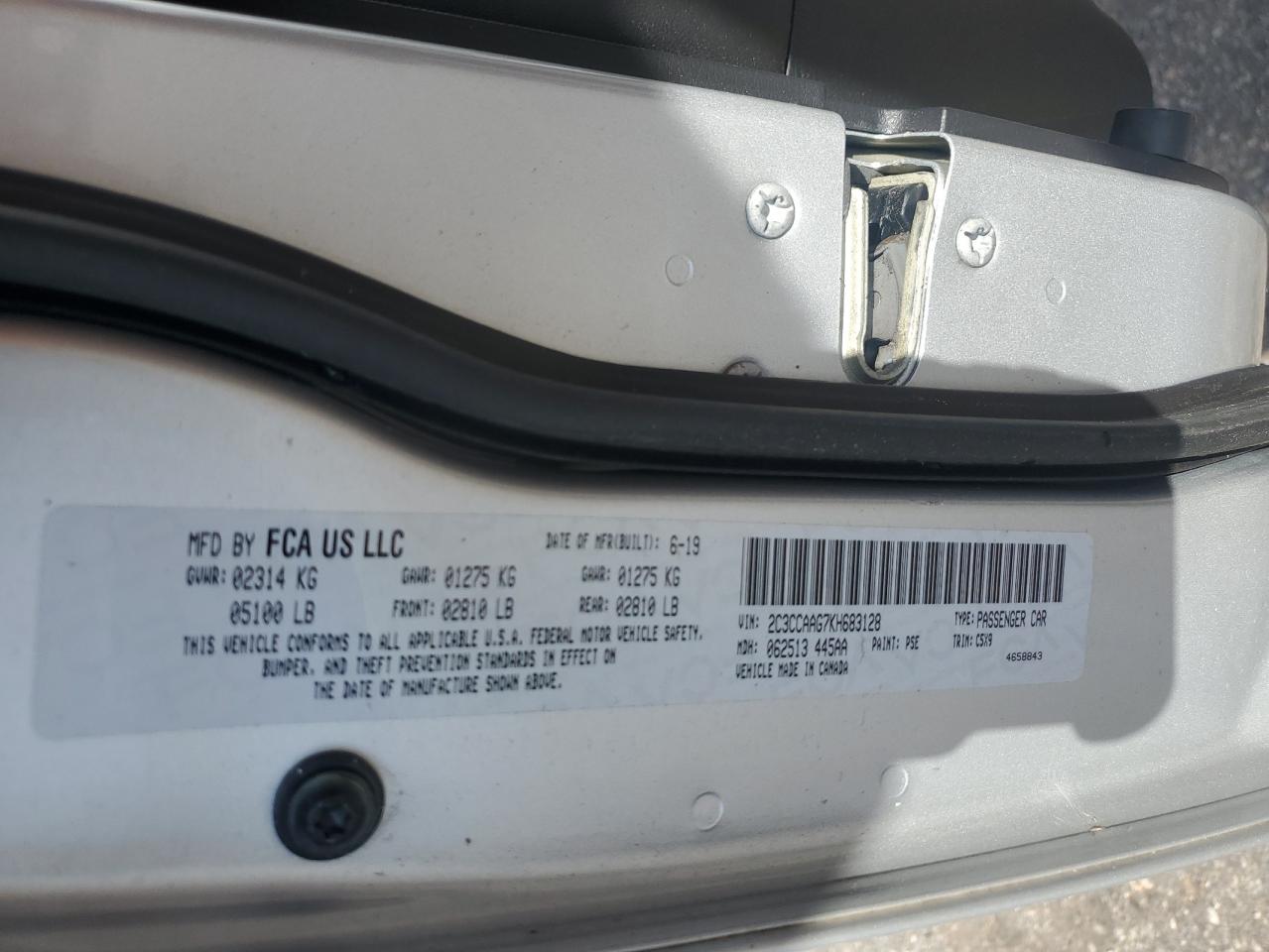 2019 Chrysler 300 Touring VIN: 2C3CCAAG7KH683128 Lot: 85932055