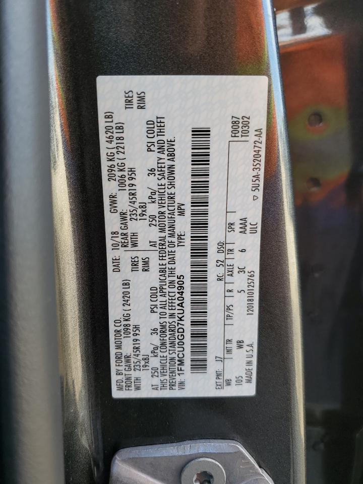 2019 Ford Escape Se VIN: 1FMCU0GD7KUA04905 Lot: 84569025