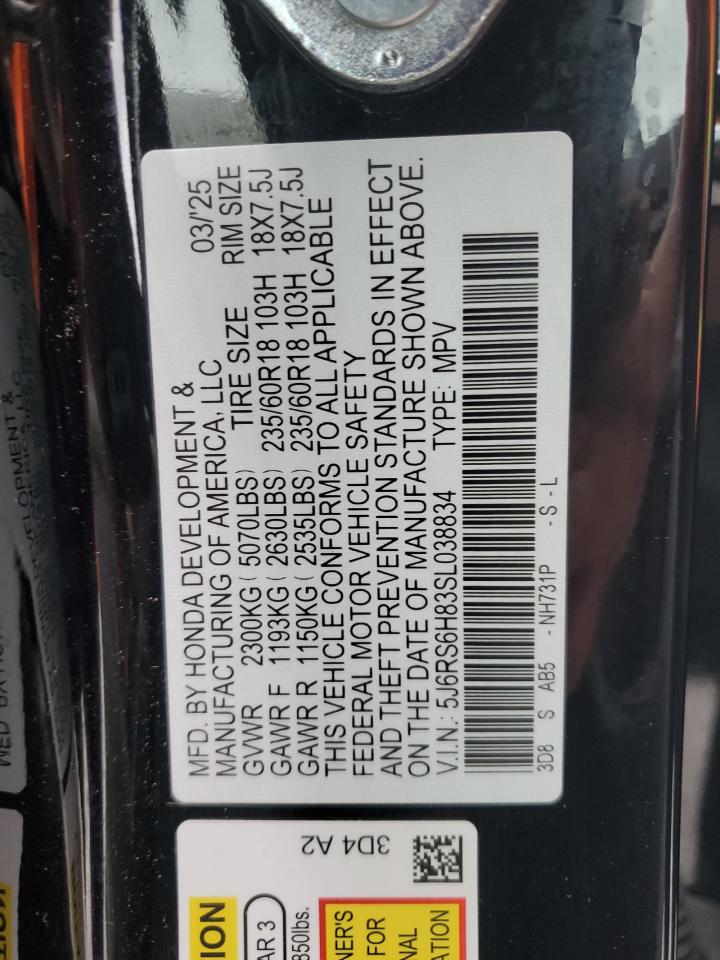 2025 Honda Cr-V Sport-L VIN: 5J6RS6H83SL038834 Lot: 82446885