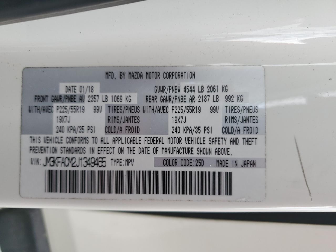2018 Mazda Cx-5 Touring VIN: JM3KFACM2J1349465 Lot: 85323425