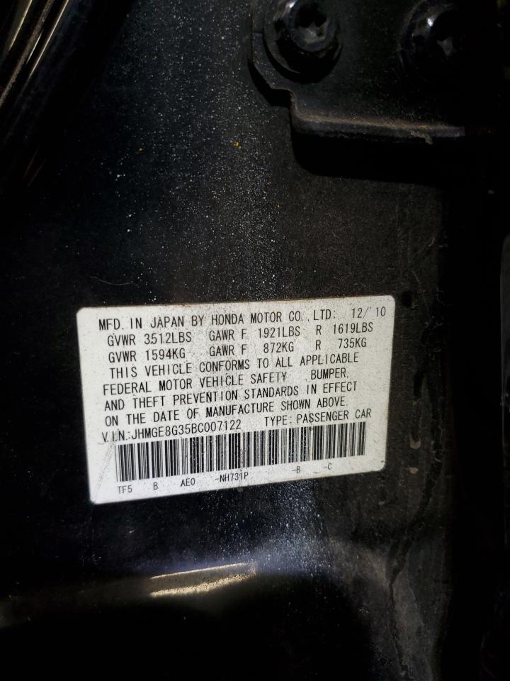 2011 Honda Fit VIN: JHMGE8G35BC007122 Lot: 82560465