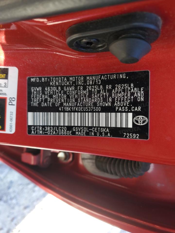 2014 Toyota Camry Se VIN: 4T1BK1FK0EU537500 Lot: 86235005