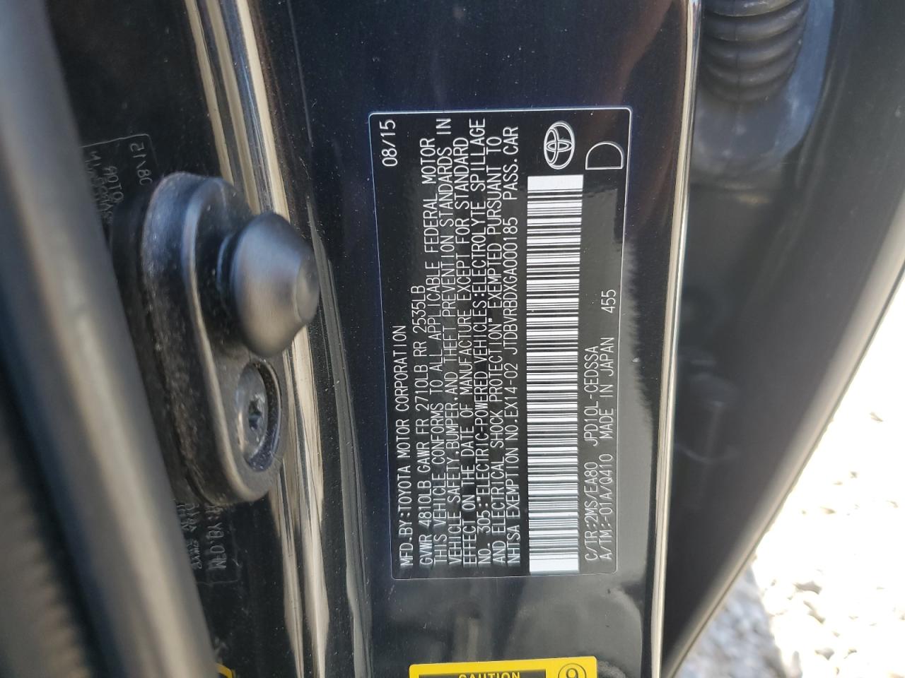 2016 Toyota Mirai VIN: JTDBVRBDXGA000185 Lot: 84795475