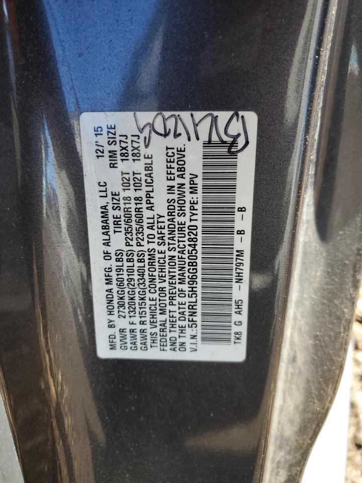 2016 Honda Odyssey Touring VIN: 5FNRL5H96GB054820 Lot: 85741425