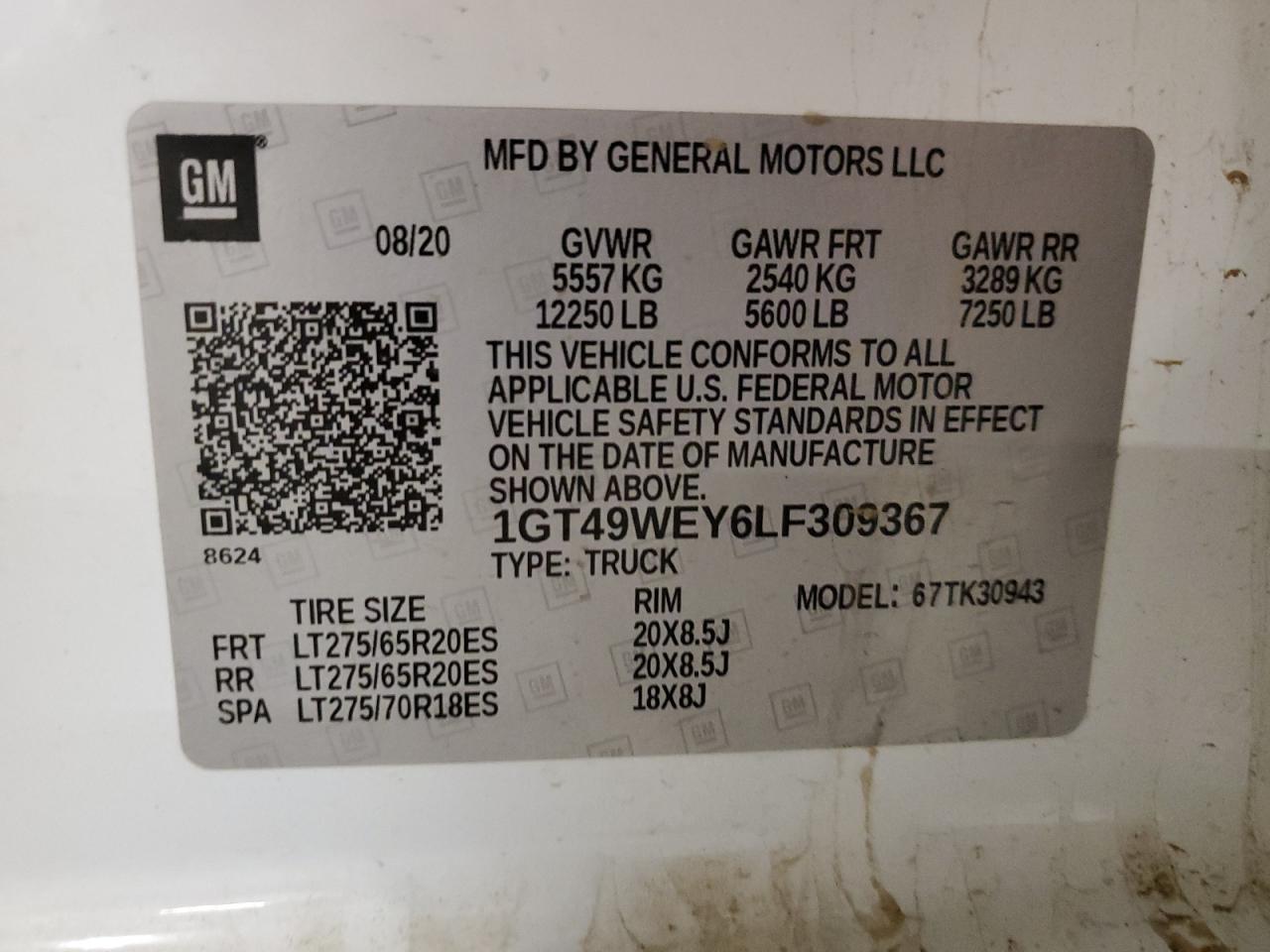 2020 GMC Sierra K3500 Denali VIN: 1GT49WEY6LF309367 Lot: 89879975