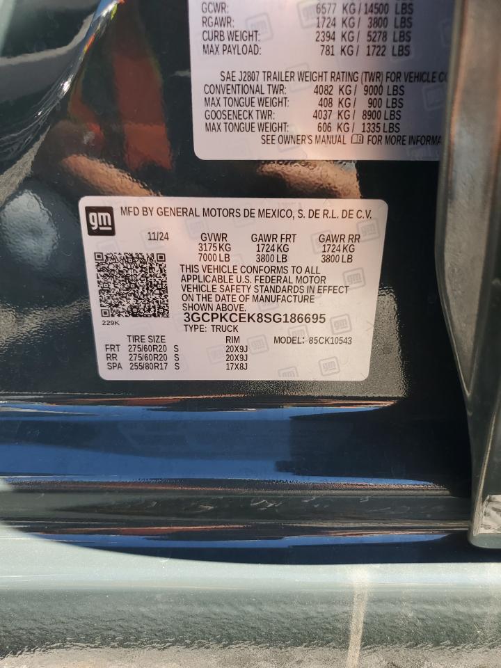 2025 Chevrolet Silverado K1500 Trail Boss Custom VIN: 3GCPKCEK8SG186695 Lot: 82373045