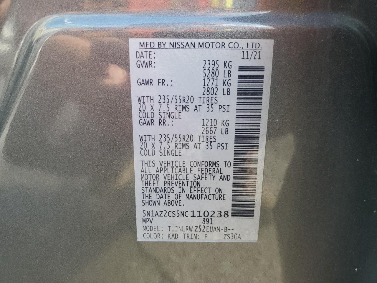 2022 Nissan Murano Sl VIN: 5N1AZ2CS5NC110238 Lot: 82292165