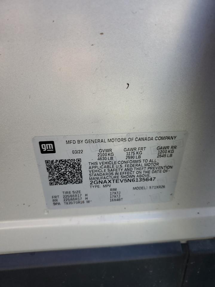 2022 Chevrolet Equinox Lt VIN: 2GNAXTEV5N6135647 Lot: 86072845