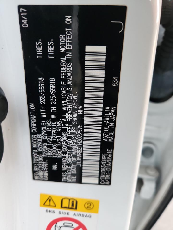 2017 Lexus Nx 200T Base VIN: JTJYARBZ1H2072578 Lot: 89626055