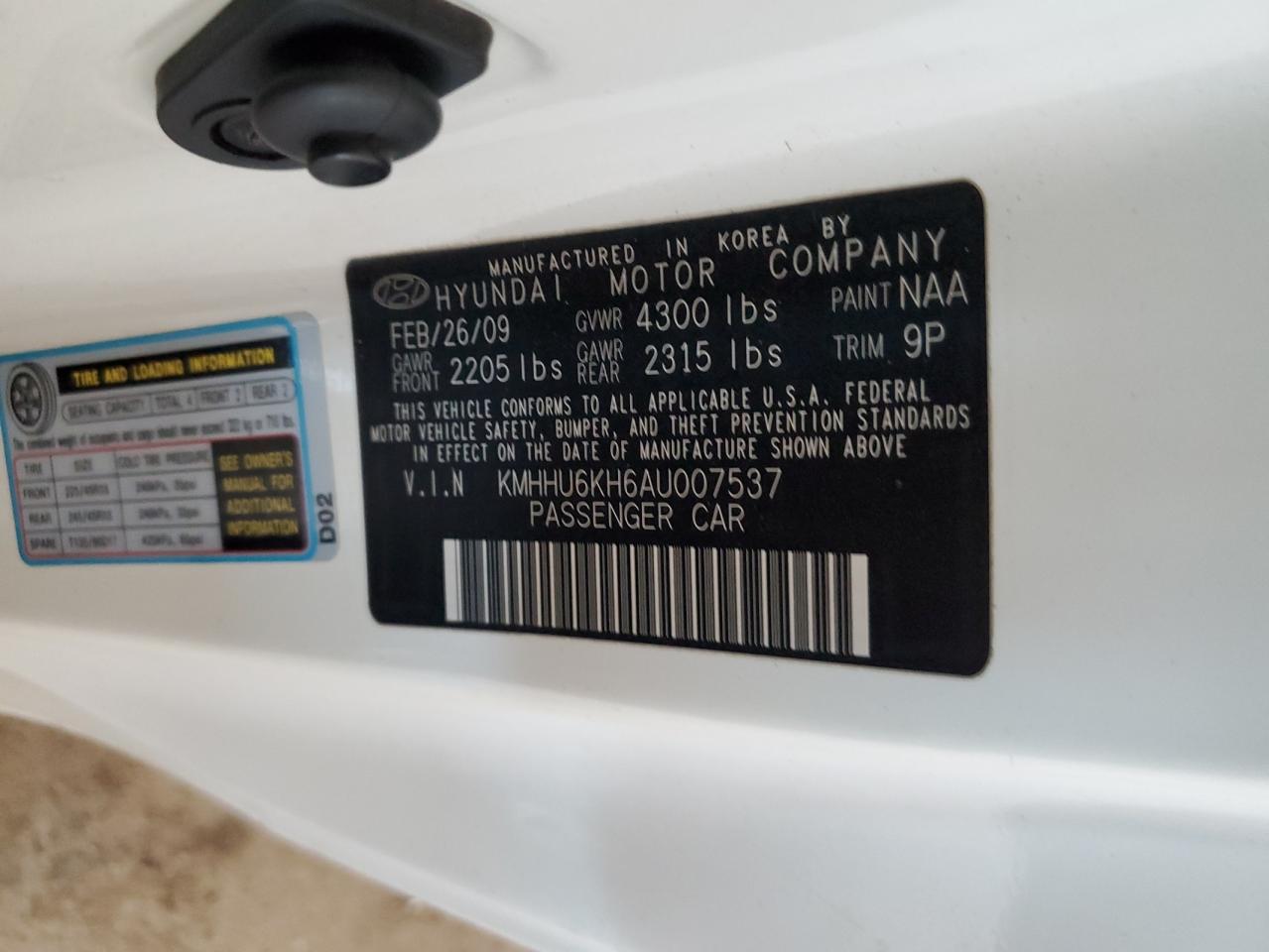 2010 Hyundai Genesis Coupe 3.8L VIN: KMHHU6KH6AU007537 Lot: 84802795