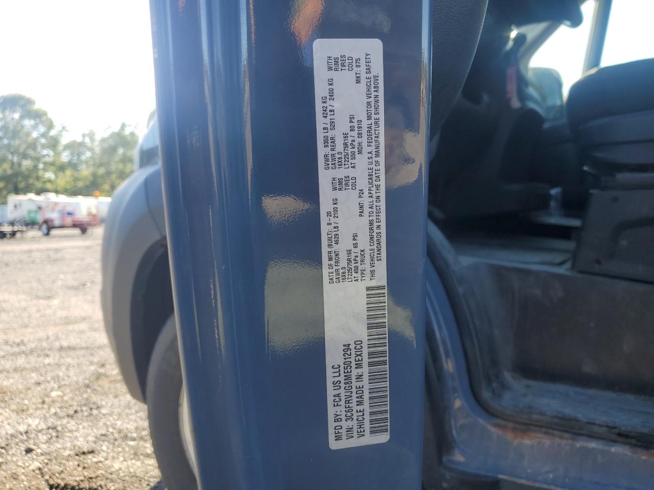 2021 Ram Promaster 3500 3500 High VIN: 3C6FRVJG8ME501294 Lot: 84787405