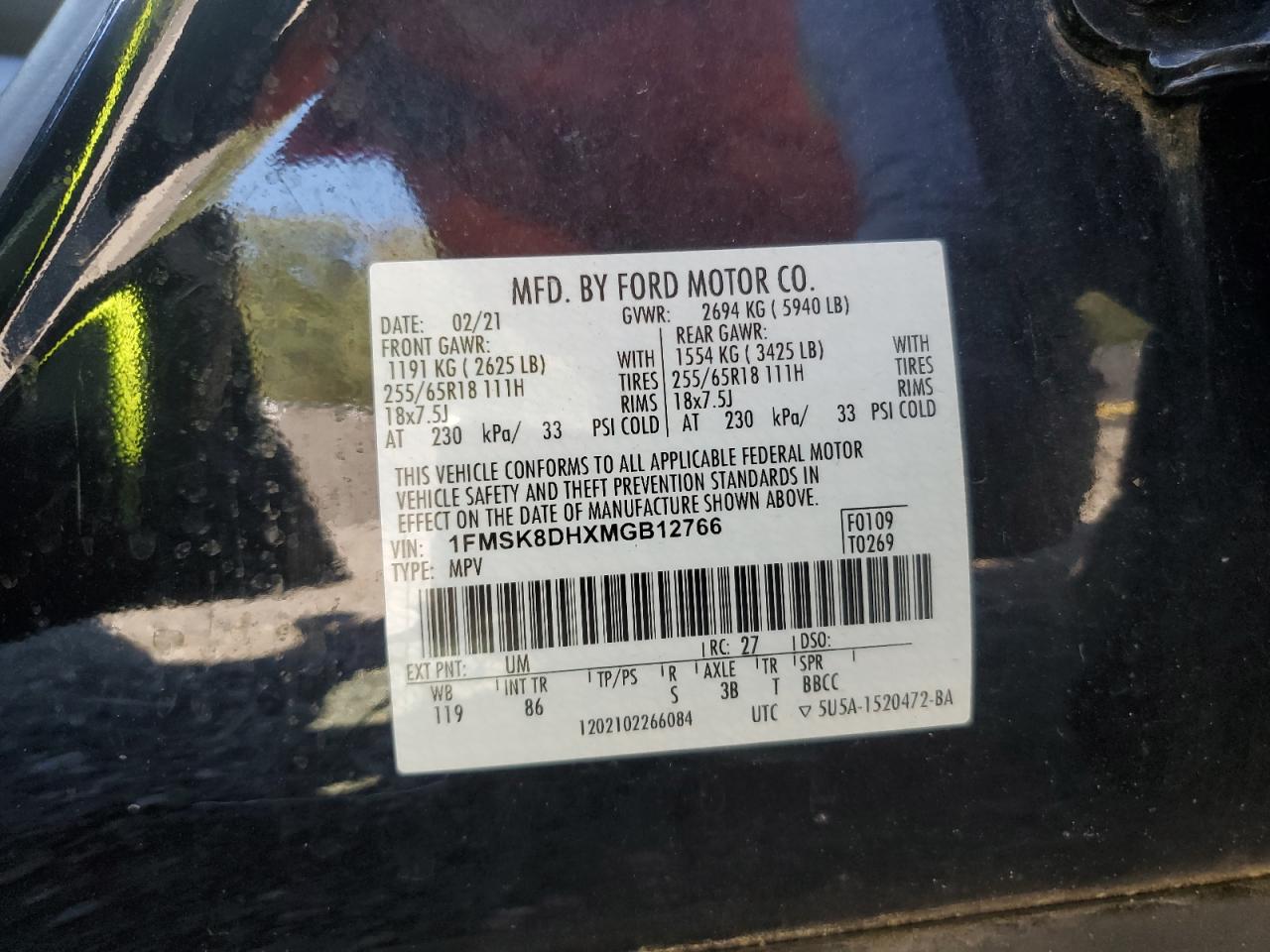 2021 Ford Explorer Xlt VIN: 1FMSK8DHXMGB12766 Lot: 85498265