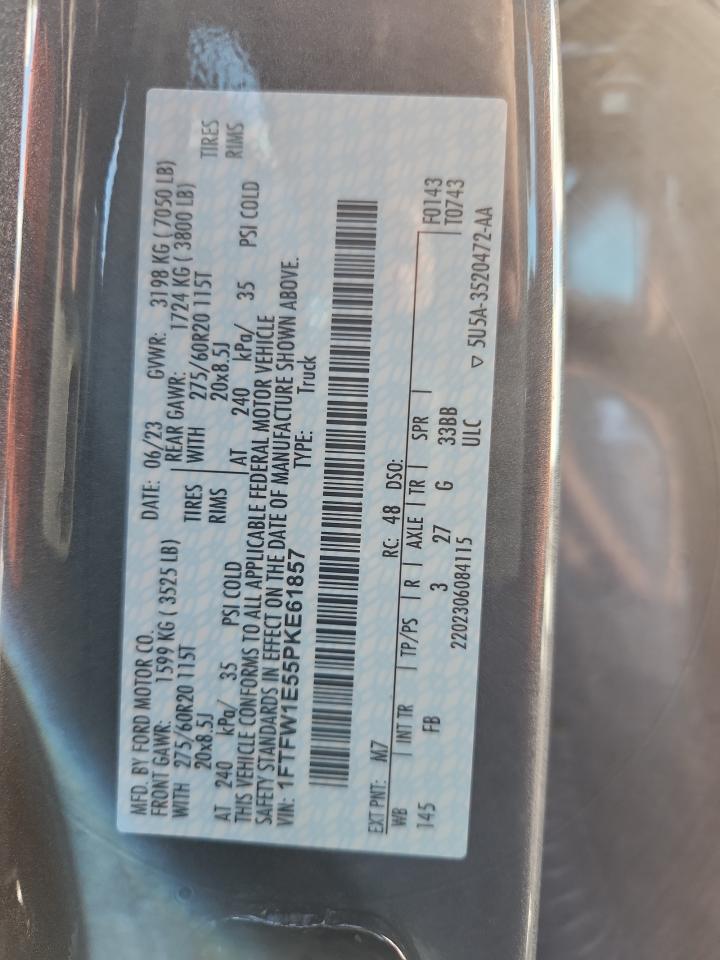 2023 Ford F150 Supercrew VIN: 1FTFW1E55PKE61857 Lot: 85843855