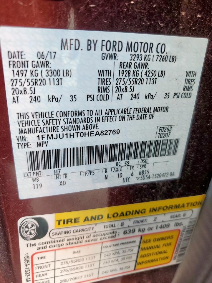 2017 Ford Expedition Xlt VIN: 1FMJU1HT0HEA82769 Lot: 71787345