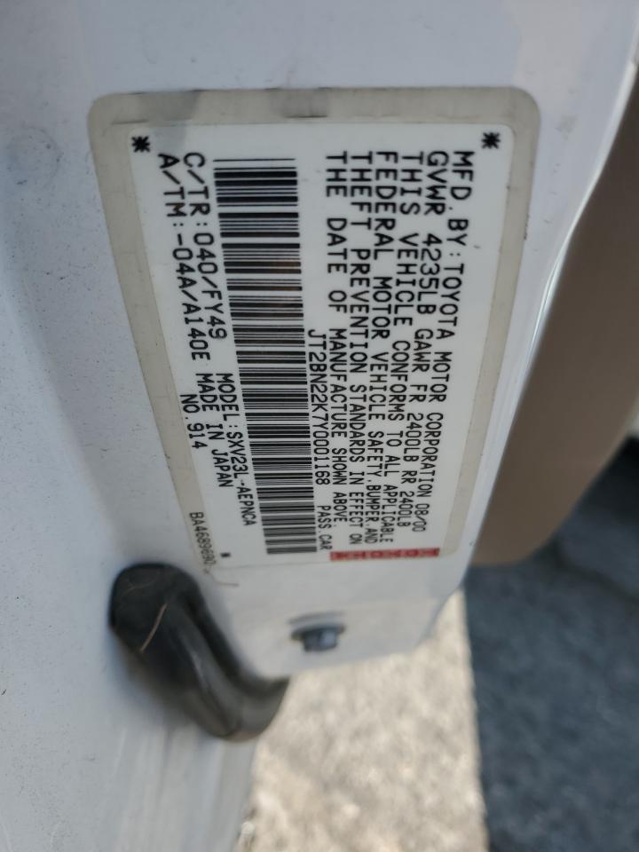 2000 Toyota Camry Le VIN: JT2BN22K7Y0001168 Lot: 82341755