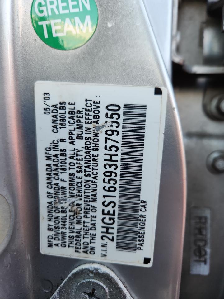 2003 Honda Civic Lx VIN: 2HGES16593H579550 Lot: 86105715