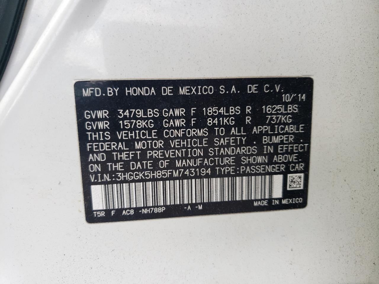 2015 Honda Fit Ex VIN: 3HGGK5H85FM743194 Lot: 82256925