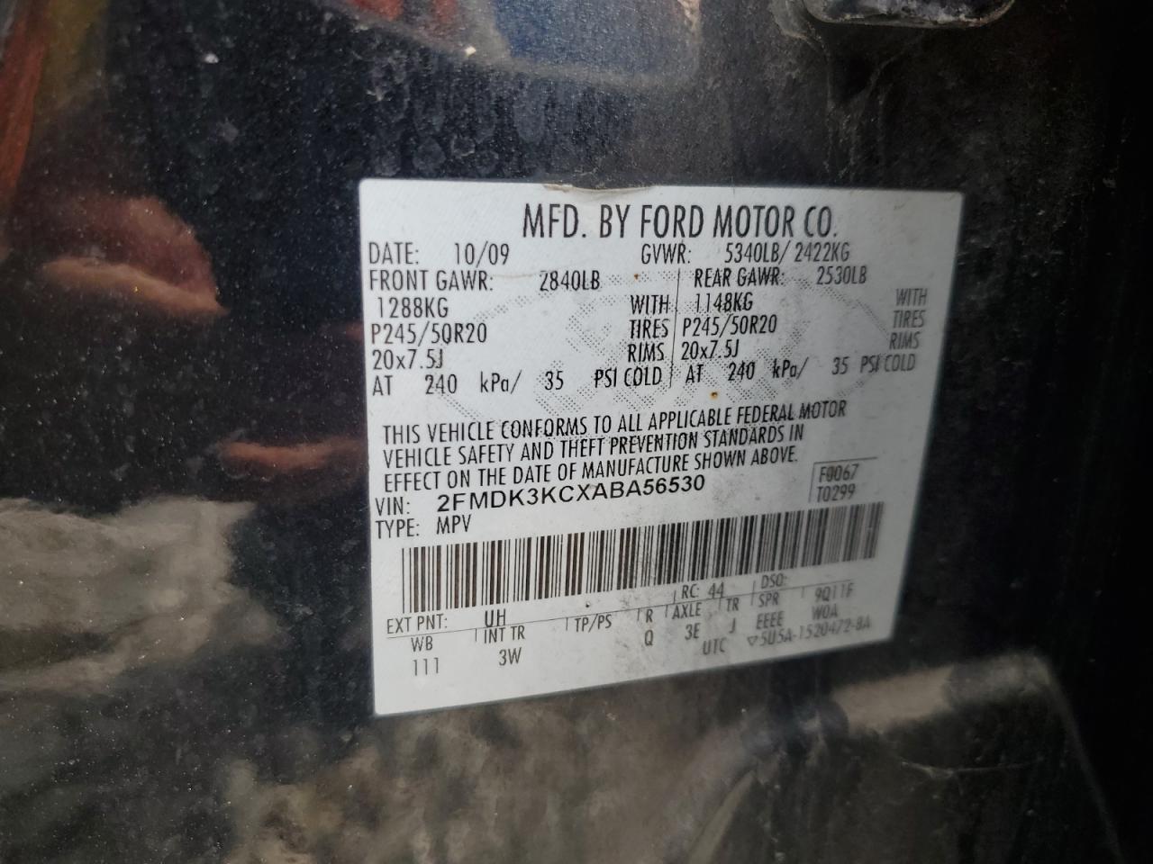 2010 Ford Edge Limited VIN: 2FMDK3KCXABA56530 Lot: 82232205