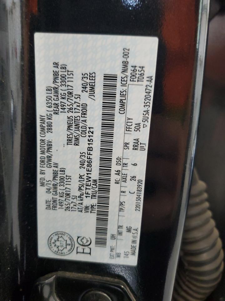 2015 Ford F150 Supercrew VIN: 1FTEW1E86FFB15121 Lot: 82144475