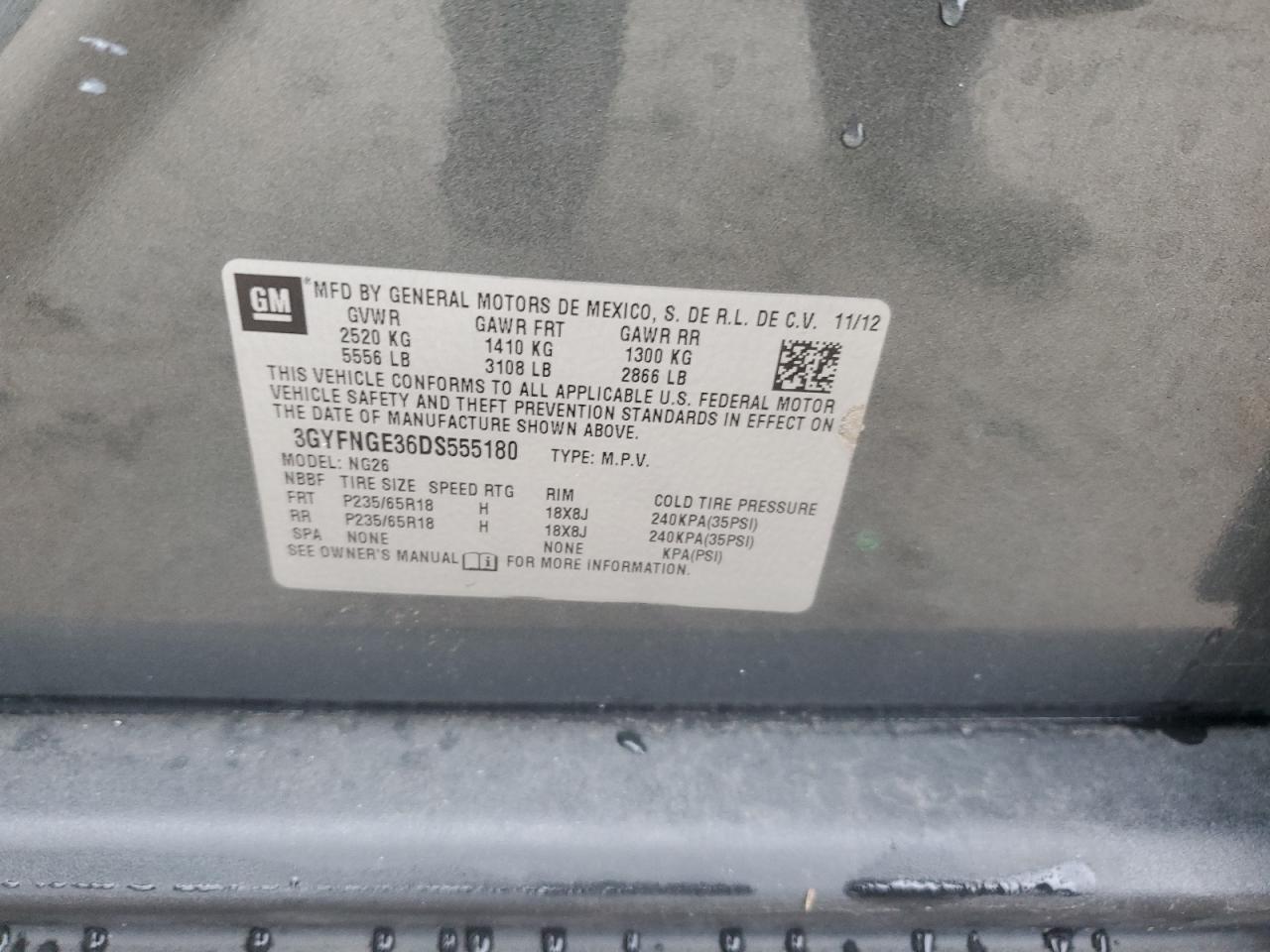 2013 Cadillac Srx Luxury Collection VIN: 3GYFNGE36DS555180 Lot: 82726445