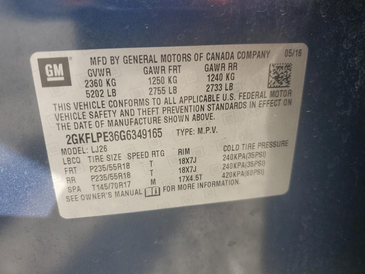 2016 GMC Terrain Slt VIN: 2GKFLPE36G6349165 Lot: 86058925