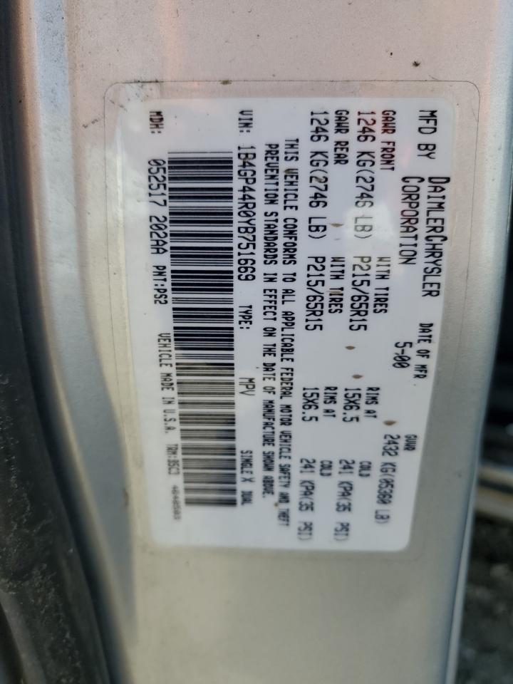 2000 Dodge Grand Caravan Se VIN: 1B4GP44R0YB751669 Lot: 87308975