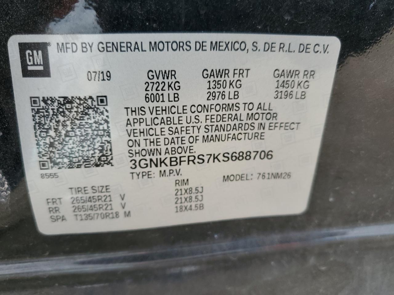 2019 Chevrolet Blazer Premier VIN: 3GNKBFRS7KS688706 Lot: 82357085