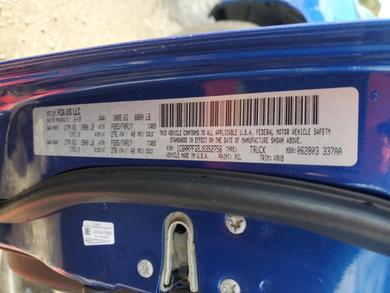 2018 Ram 1500 St VIN: 1C6RR7FG5JS352756 Lot: 87257575