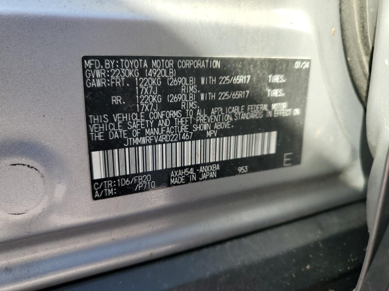 2024 Toyota Rav4 Le VIN: JTMMWRFV4RD221467 Lot: 85181205