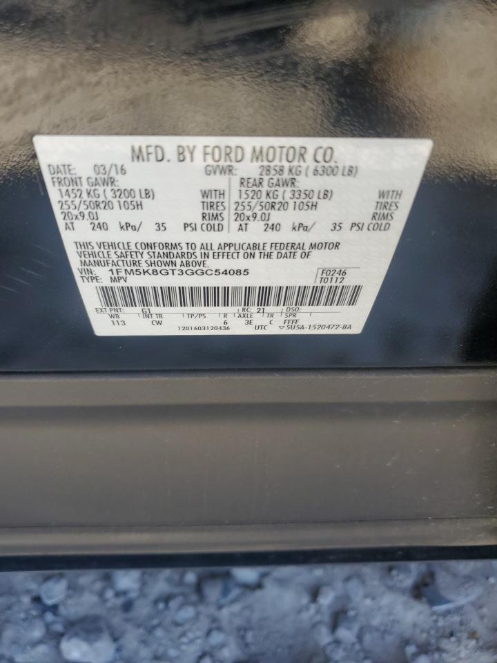 2016 Ford Explorer Sport VIN: 1FM5K8GT3GGC54085 Lot: 85089045