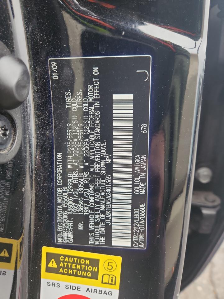 2010 Lexus Rx 350 VIN: JTJZK1BA5A2401365 Lot: 85396965