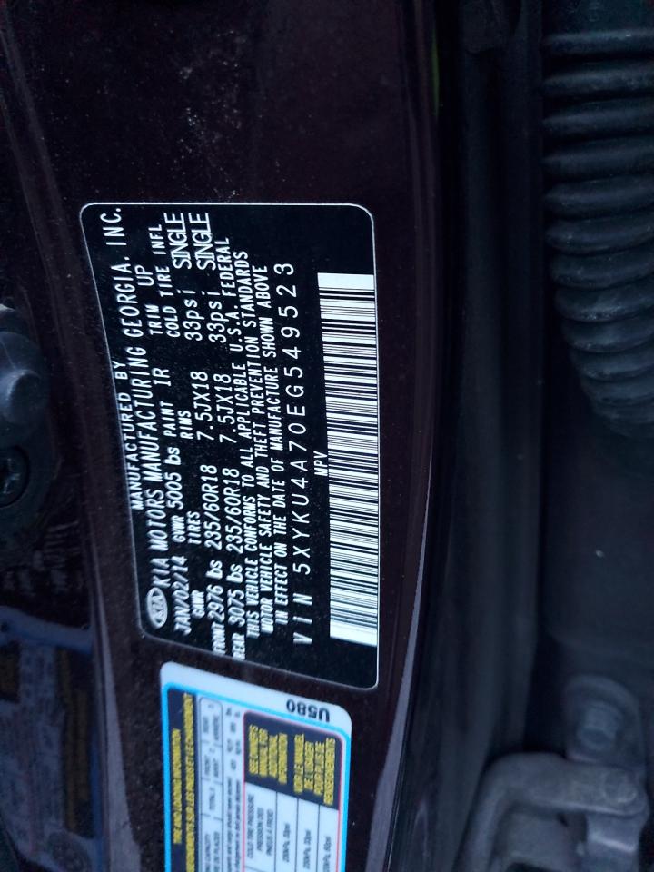 2014 Kia Sorento Ex VIN: 5XYKU4A70EG549523 Lot: 82422505