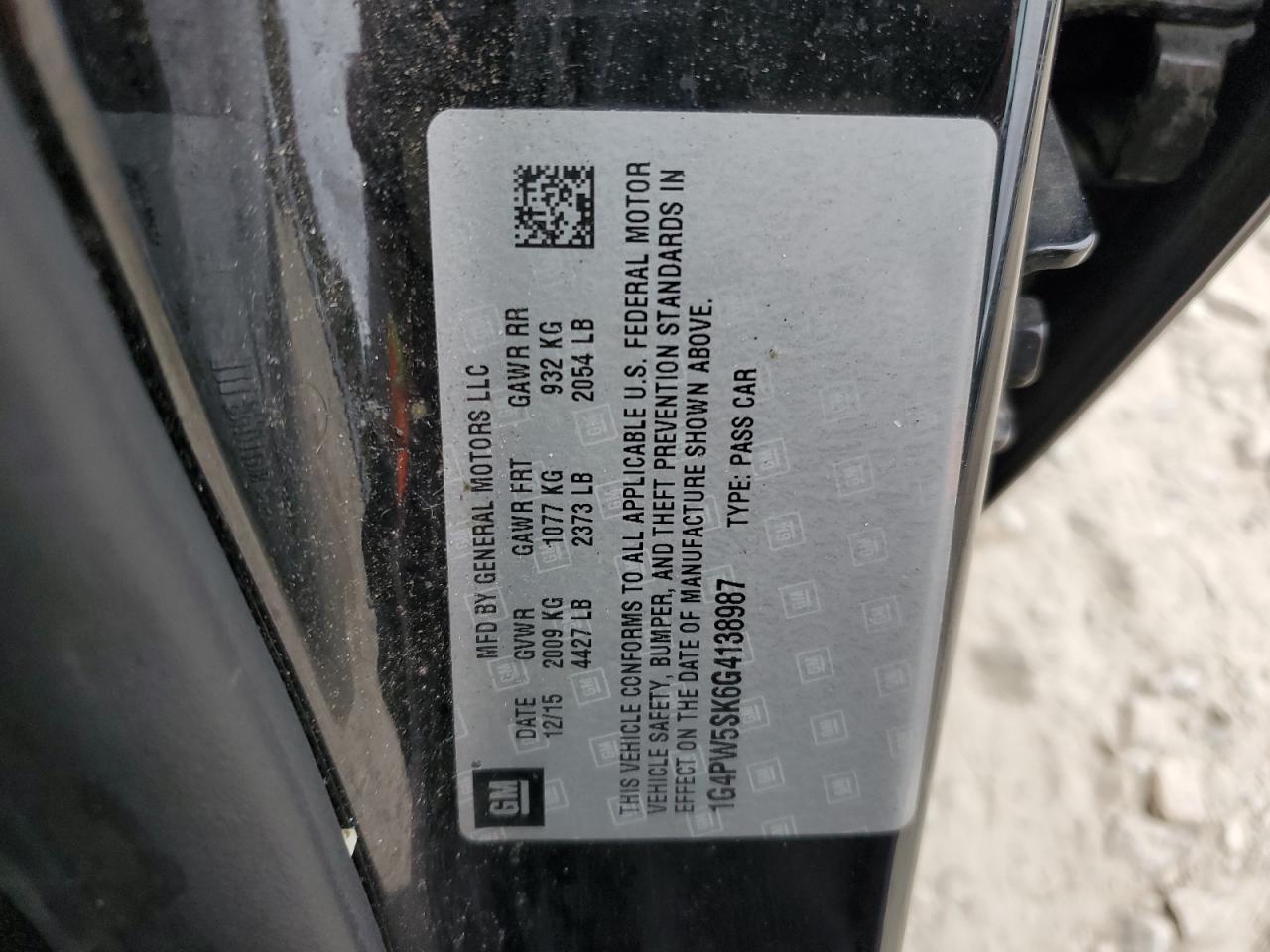 2016 Buick Verano Sport Touring VIN: 1G4PW5SK6G4138987 Lot: 90494425