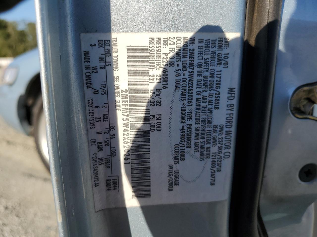 2002 Mercury Grand Marquis Ls VIN: 2MEFM75W42X620261 Lot: 85149625