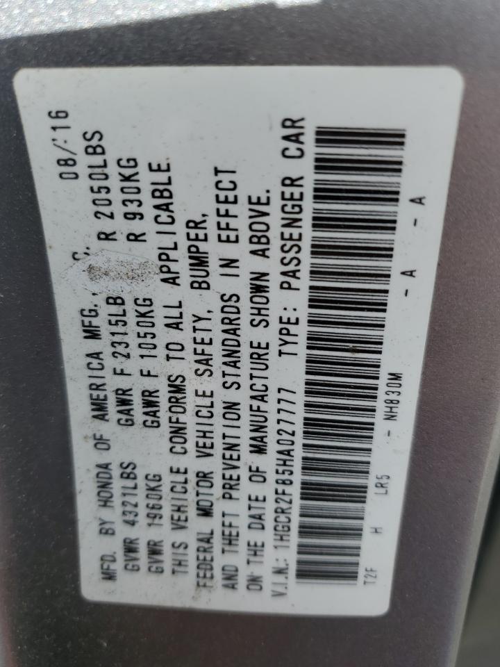 2017 Honda Accord Exl VIN: 1HGCR2F85HA027777 Lot: 84952745