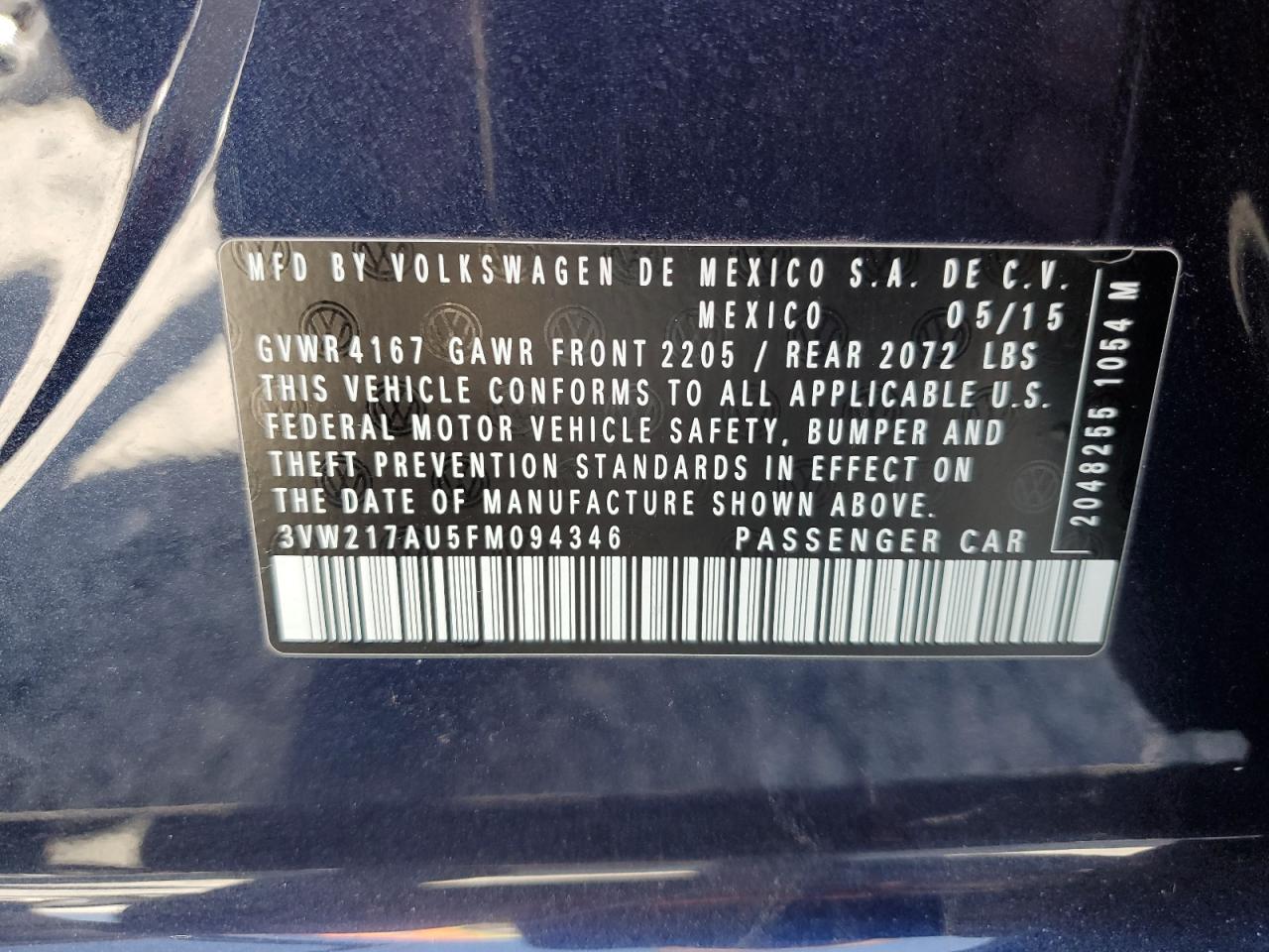 2015 Volkswagen Golf VIN: 3VW217AU5FM094346 Lot: 85201305