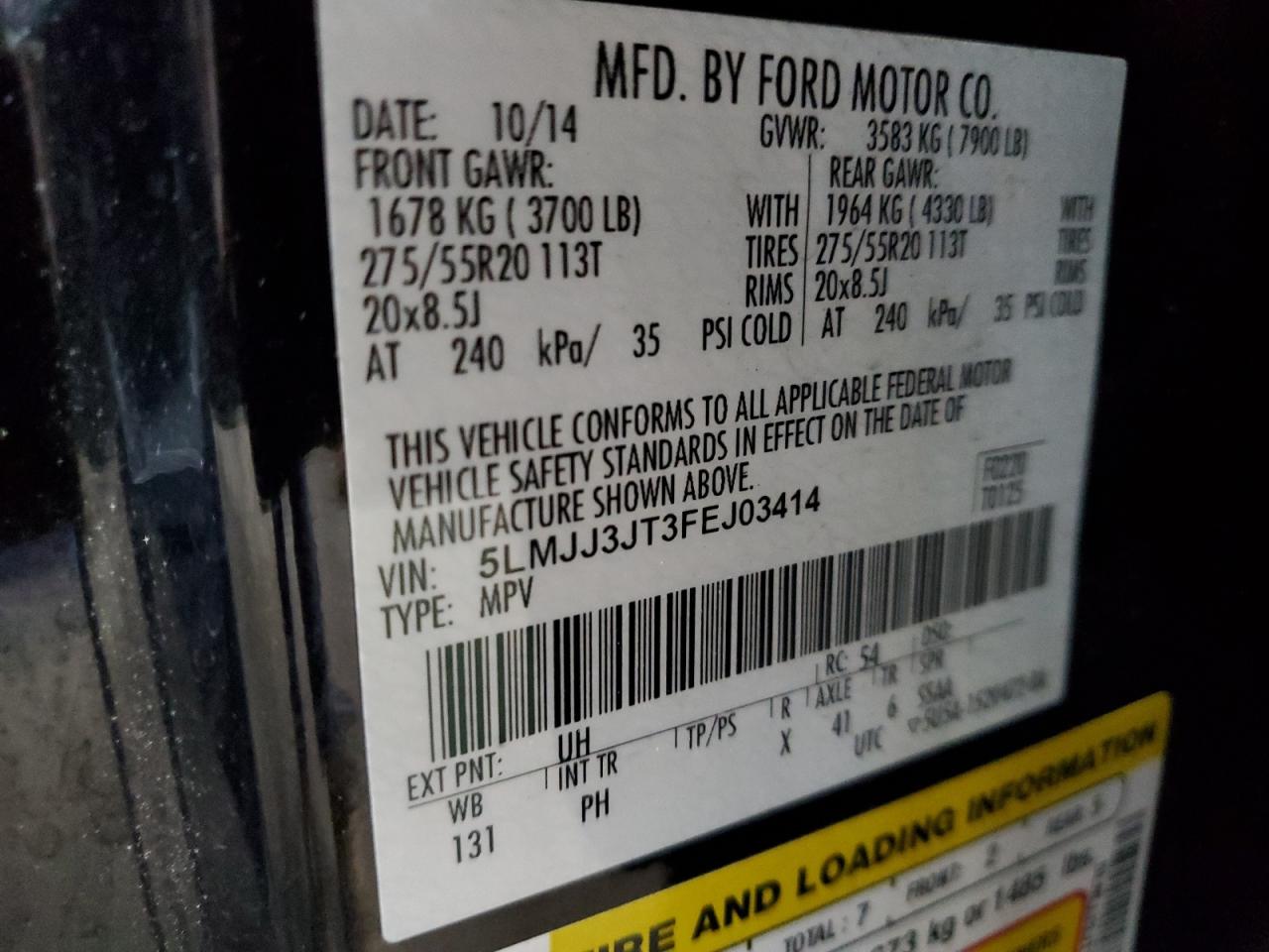 2015 Lincoln Navigator L VIN: 5LMJJ3JT3FEJ03414 Lot: 86725085