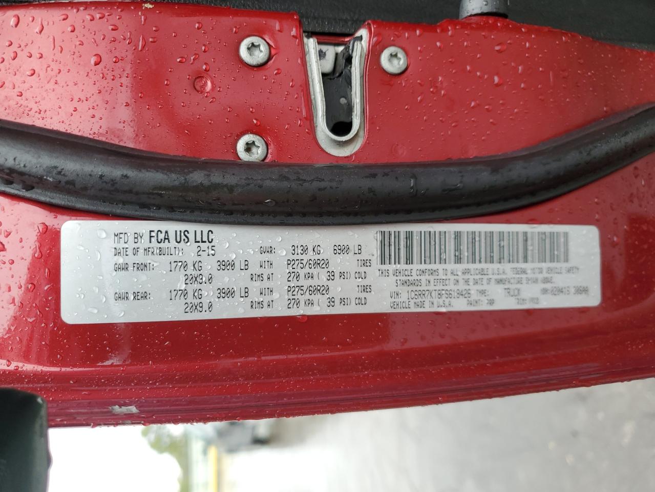 2015 Ram 1500 St VIN: 1C6RR7KT8FS618426 Lot: 85663665