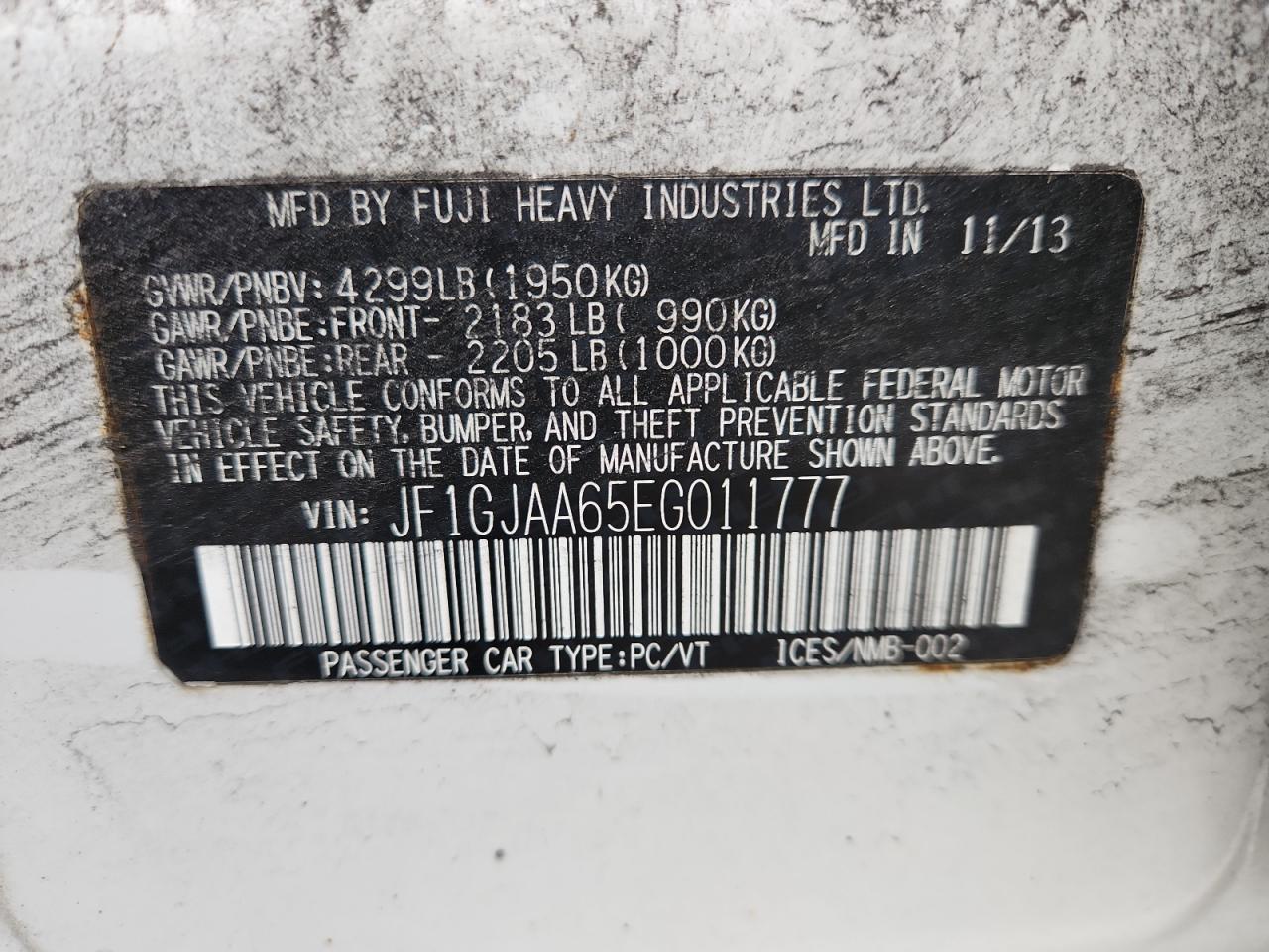 2014 Subaru Impreza VIN: JF1GJAA65EG011777 Lot: 85477995
