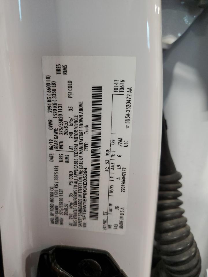 2019 Ford F150 Supercrew VIN: 1FTEW1EP0KKE05394 Lot: 90496705