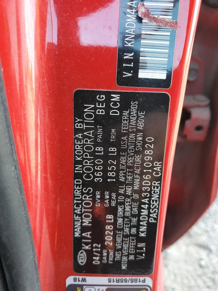 2013 Kia Rio Lx VIN: KNADM4A33D6109820 Lot: 82196135